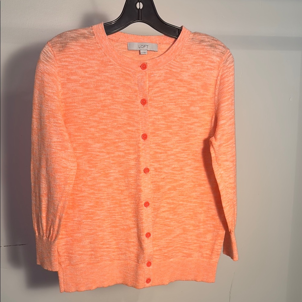 LOFT Coral Crewneck Button-Front Cardigan